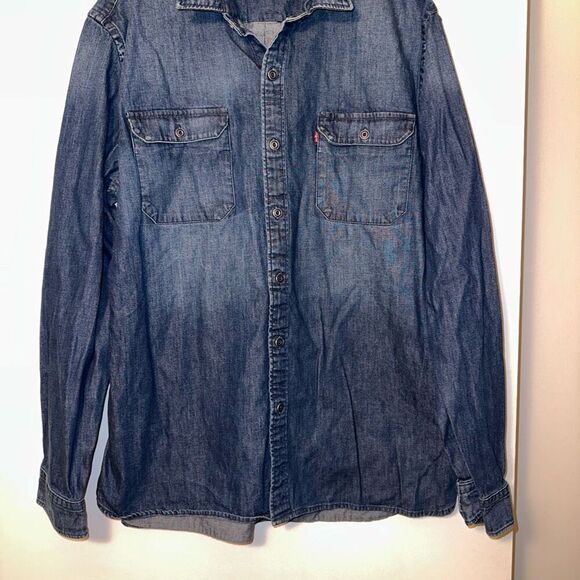 Levi's Men's Denim Button Down Long Sleeve Shirt Dark Wash Size XXL EUC - Picture 3 of 11